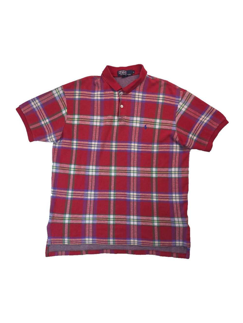 Polo Ralph Lauren Vintage USA Red Plaid Polo Shirt Mens Size Large L